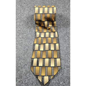 Bergamo Tie Gold New York USA 59" Vintage Geometric Wide Silk Fun Blocks